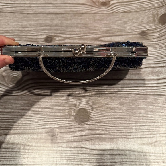 Vintage Navy Blue Beaded Evening Bag Top Handle Kiss Lock Formal Purse main image 3